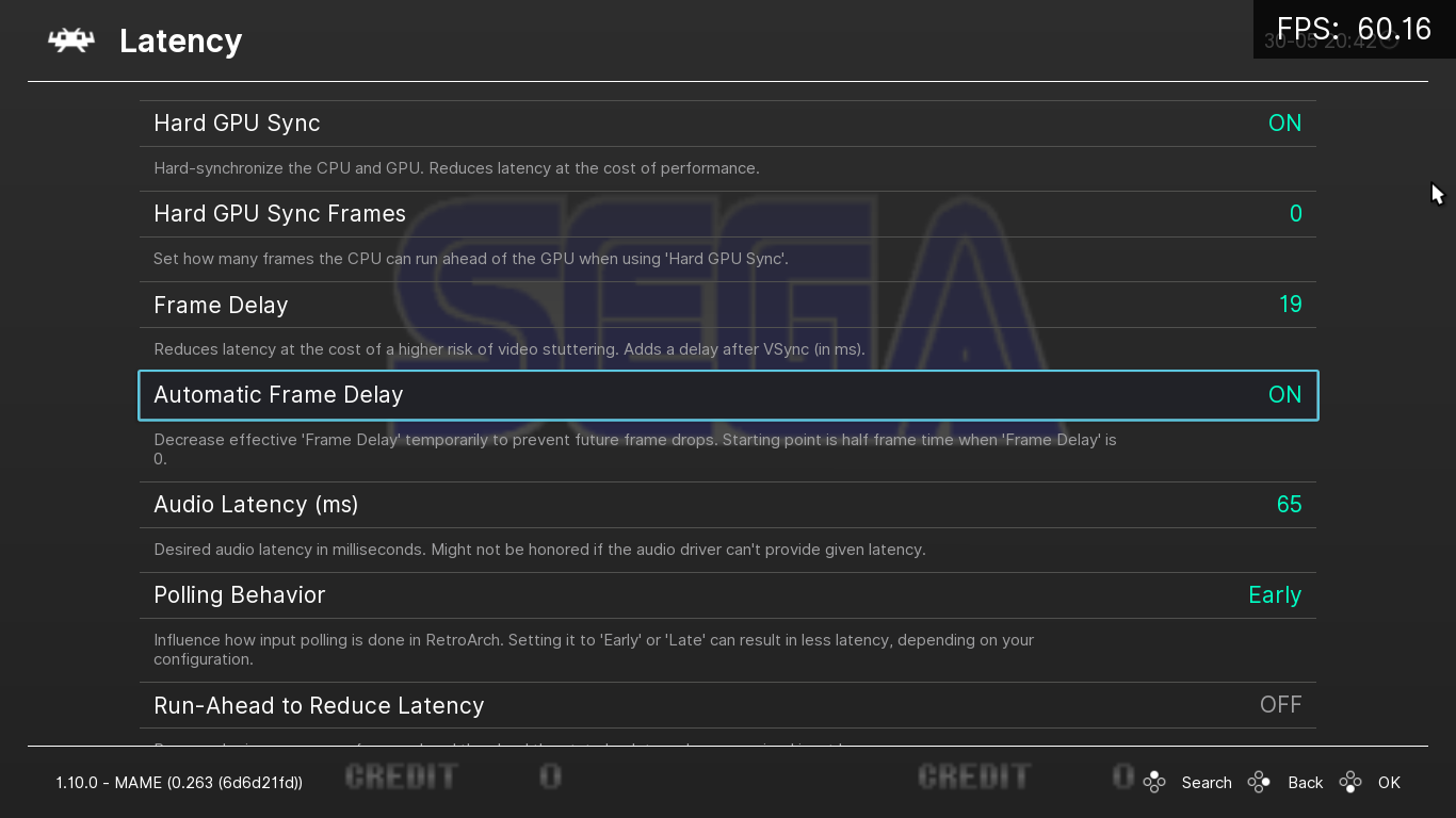 MAME Latency Settings Image